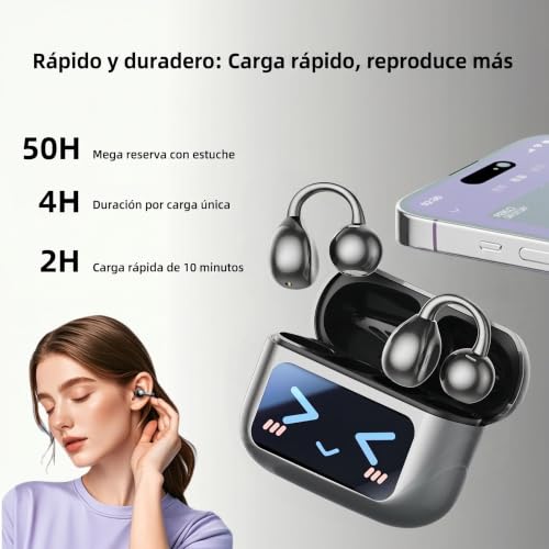 Image of Clip On Earbuds Touch Screen,Wireless Open Ear Headphones with Bluetooth 5.4,50h Battery Life,Lightweight Comfort Sport Earbuds Built-in Mic IPX7 Waterproof Earphones for Running Fitness,Black