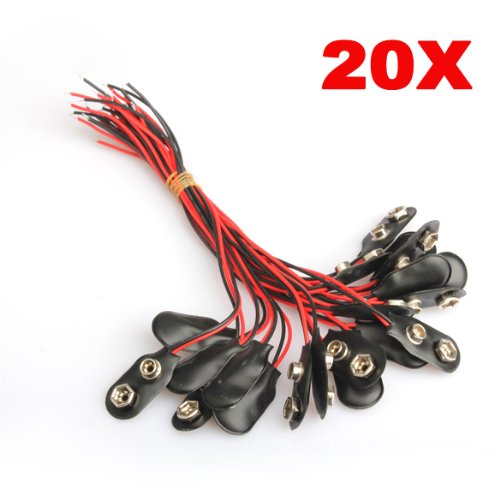 Vktech 20Pcs 9V Battery Snap-On Connector Clip With Wire Holder Cable Leads Cord #TOP26