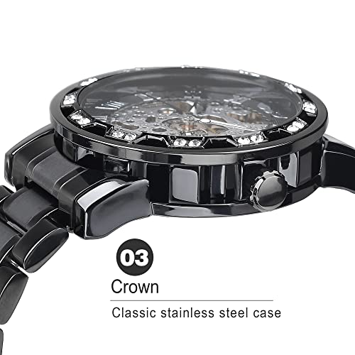 Winner Retro Manual Mechanical Skeleton Watch with Diamond and Carving Flower Craft Men Skeleton Wrist Watch Mechanical Classic Roman Number