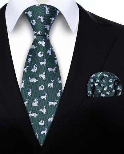 Image of HISDERN Ties for Men Classic Animal Tie and Pocket Square Set Jacquard Woven Silk Neckties Handkerchief Wedding Party