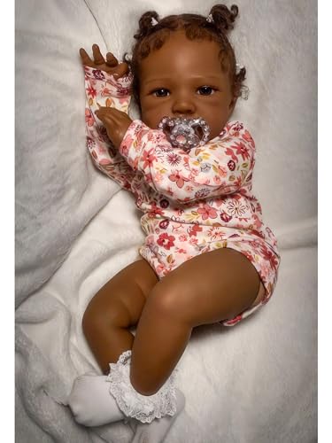 SCOM Realistic Reborn Baby Doll - 20 Inch Black African American Girl, Real Lifelike Dolls with Soft Weighted Body, Poseable Real Baby Reborn Gift Toy for 3+ Years Old Kids