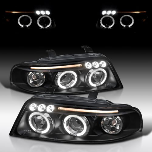 Autozensation Compatible with 1999-2001 Audi A4 with stock halogen headlight LED Projector Headlights Black L + R Pair Headlamp