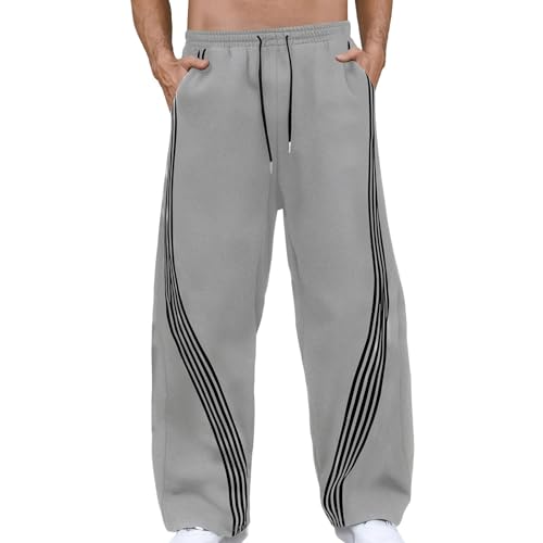 Men's Baggy Sweatpants Casual Wide Leg Striped Open Bottom Drawstring Pants Y2K Comfort Track Pants with Pockets
