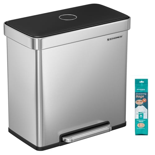 Poubelle inox tri sélectif 60L avec seaux plastiques amovibles SONGMICS LTB202E01
