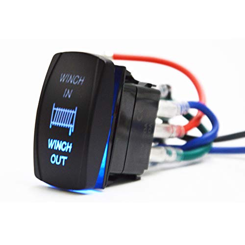 Xjmoto 7Pin Winch In Out Momentary Rocker Toggle Switch Blue Backlit 20A 12V Compatible With Atv Utv Truck Jeep Honda Polaris Ranger Rzr Can Am Commander Maverick #TOP2