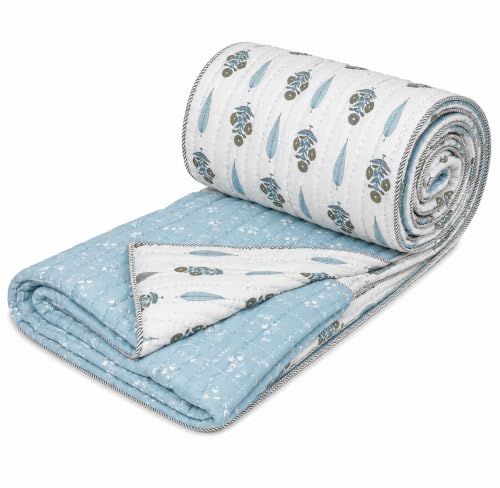 Image of RRC Cotton Jaipuri Comforter for Double Bed | Floral Print Lightweight Rajai | 200 GSM AC Quilt | Soft Breathable Summer Quilt | Pack of 1