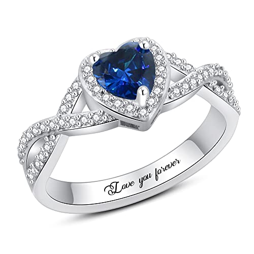 Personalized Birthstone Promise Rings Heart Love Halo Ring for Women 1 Stone Jewelry for Mother Daughter Her Best Friends Custom Engraved Name Gift