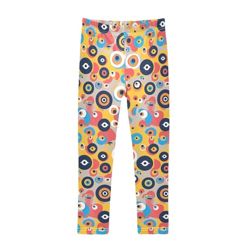 KLL Evil Eye Circle White Toddler Baby Girl Cotton Pants Comfortable High Waisted Pants Gym