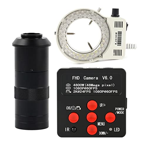 顕微鏡観察 4.8mp 2K 1080p 60fps USB.ビデオ顕微鏡カメラ、100x 130x 200X 300x 500XズームCマウントレンズ(With 100X Lens Light)