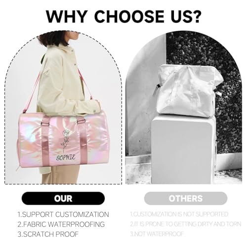 Custom Ballet Dance Bag for Girls,Embroidery Flora&Name,Personalized Gym Duffle Bag with Wet Dry Pockets & Shoe Compartment, Sport Tote Swimming Yoga, Weekender Overnight Bags for Women4