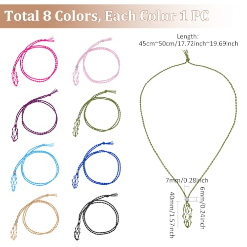 UNICRAFTALE 8 peças, suporte de colar de gaiola de cristal de 41,93 cm, 8 cores, cordão vazio, supor