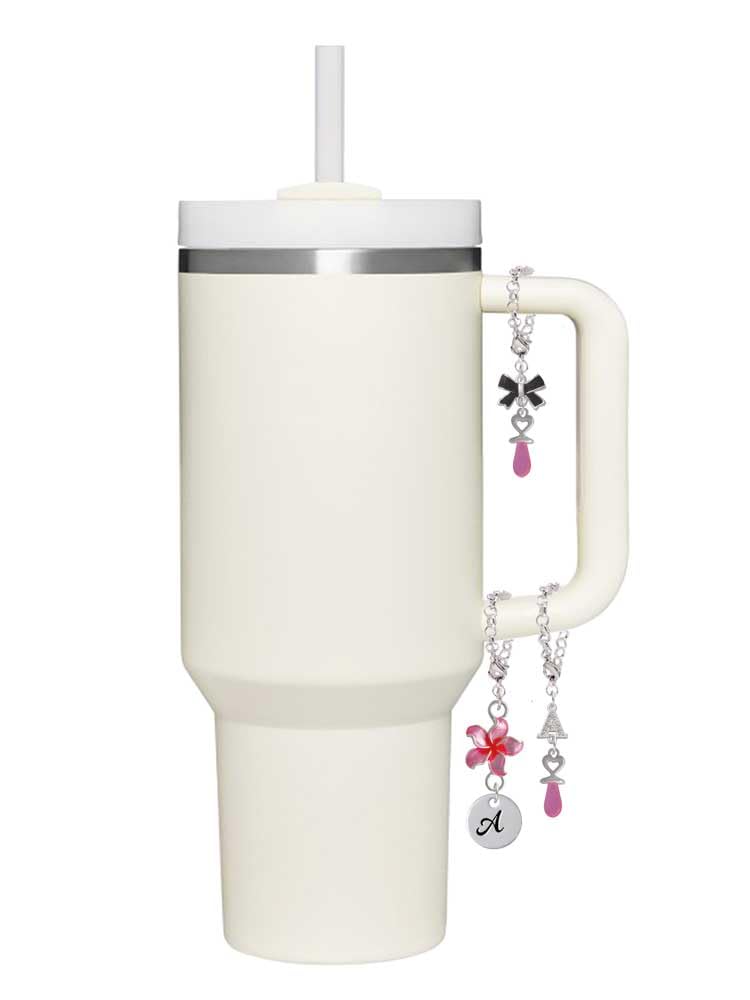 Delight Jewelry Silvertone 3-D Pink Baby Pacifier - Silvertone Crystal Initial Charm Accessory for Tumblers and Thermal Cups