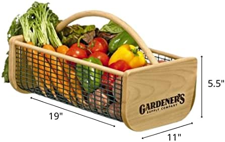 Gardener's Supply Company Large Garden Harvest Basket | Versatile Gardening & Vegetable Gathering Hod | Natural Smooth Pine - Maple Frame and Coated Mesh | 9"L x 11"W x 11"H