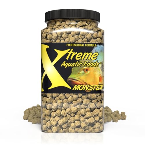 Xtreme Monster 9.0mm Pellets – Slow Sinking & Ideal for Large Cichlids, Monster Fish & Voracious Eaters – Boost Immune & Digestive Health, Max Marine Protein Fish Food – USA Farm Grown (18oz)