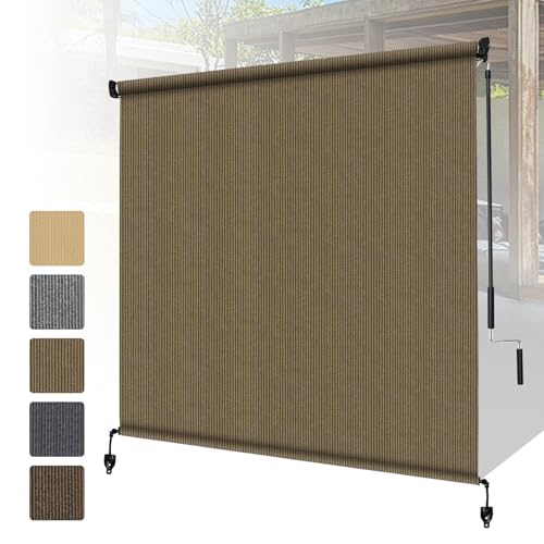Image of Shade&Beyond Patio Shades Roll Up Outdoor 9' W x 8' H, Cordless Roller Shade Blinds with 90% UV Protection, Exterior Sunshade Cloth Roll for Pergola Porch Gazebo Balcony, Coffee Brown