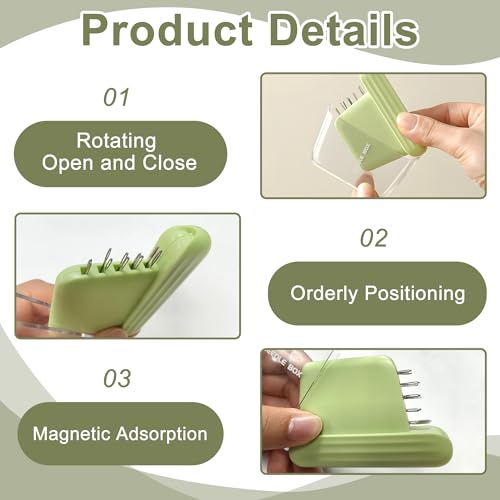 TUYOBG Tragbarer Grün Magnetisch Nadeln Aufbewahrungskoffer, Magnetisch Nadelkissen Aufbewahrung, Nähnadeln Aufbewahrungsbox für Reise und Strickzubehör, Kompakte und Praktische Nadelauswahl