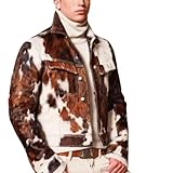 Men's Western Genuine Cowhide Leather Cafe racer biker Jacket Natural Hair-On Cow Skin Fashion Coat