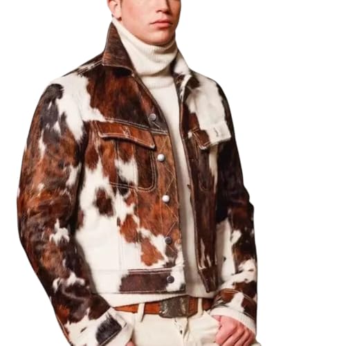 Men's Western Genuine Cowhide Leather Cafe racer biker Jacket Natural Hair-On Cow Skin Fashion Coat