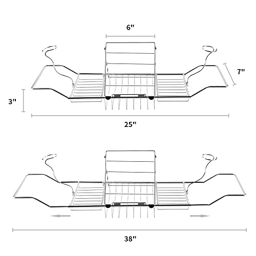 Bdl Stainless Steel Bathtub Caddy Tray, Expandable Bath Tub Table Shelf Bath Organizer With Reading Pad Rack Or Tablet Holder, Candle Holder And Including Two Wine Glass Holders (Silver) #TOP1