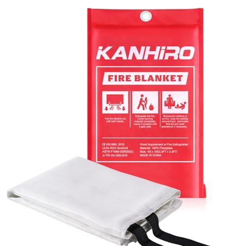 Image of KANHIRO Emergency Fire Blanket for Home Kitchen - Fiberglass Fire Suppression Blanket Great for School, Fireplace, Grill, Car, Office, Warehouse (1 Pack, 39 in X 39 in)