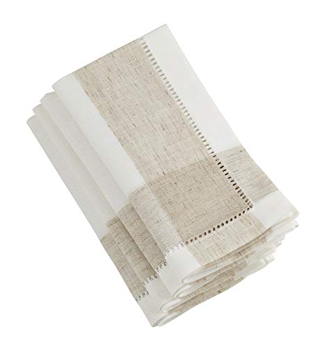 Fennco Styles Hommage Brod Collection Cottage Embroidery Hemstitch Border Cloth Napkins 20 x 20 Inch Set of 4 Ivory Dinner