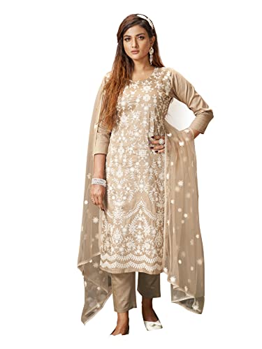 Image of Womanista Women's Floral Embroidered Chikankari Pure Cotton Kurta Trouser With Dupatta Set (Kurtaset 1121)