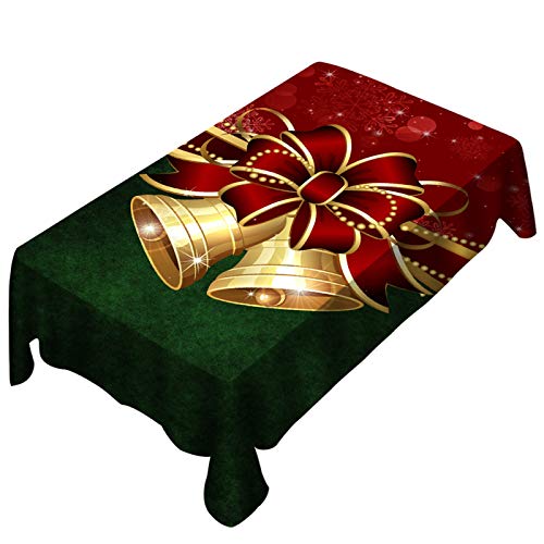 Gpure Mantel Antimanchas de Navidad Mesa Rectangular Impermeable Tela Cascabeles De Dibujos Dorado Manteles Individuales para Casa Interior Cocina Navideña Decoracion Regalo Christmas (A, 150x210)
