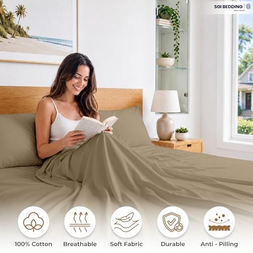 Image of SGI bedding RV Short Queen Sheet Set 60x75, 600 TC Egyptian Cotton, 4 Piece Luxury Hotel Collection, Ultra Soft & Breathable, Fits RV Mattress Camper & Trailer, 15 Inch Pocket, Taupe