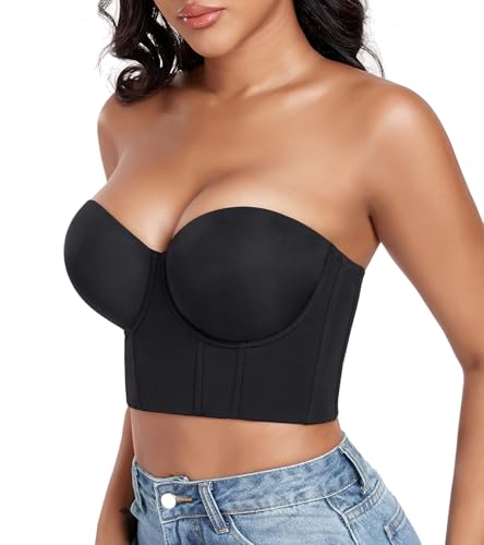 Image of DotVol Women's Longline Strapless Underwire Corset Bustier Bra | Full Figure, Back Support, No Back Fat, Everyday Bras
