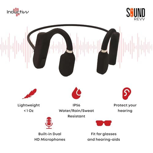 Inductivv Bone Conduction Headphones Sound Revv Open Earphones Wireless Bluetooth Running Headphones with Mic, IP56 Waterproof, Lightweight and Comfortable Fit Sport Bone Conduction Earbuds & Exercise - Thumbnail 5
