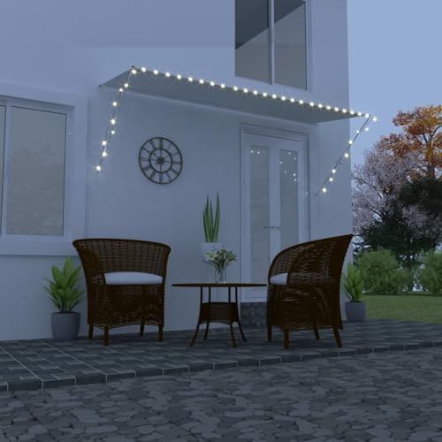 HOMELEN Toldo retráctil con LED de 350 x 150 cm, color crema, para balcón, sin agujeros, con manivela, de aluminio, resistente a los rayos UV, altura ajustable e impermeable, protección solar para