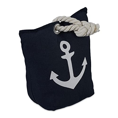 Relaxdays Ankare Dörrstopp, dekorativ dörrhållare, sandfyllning, golvbuffert, fristående, HBT: 28 x 18 x 9 cm, blå/vit