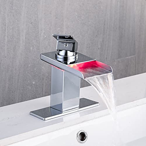 Image of AVSIILE LED Bathroom Sink Faucet, Chrome, Waterfall, Stainless Steel Spout