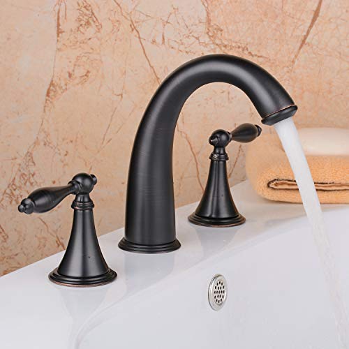 Bathroom Sink Faucet,Solid Brass 2 Handles 3 Holes Widespread Bathroom Faucet without Pop