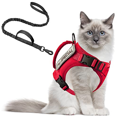 AIWAI Tactical Cat Harness for Walking Escape Proof, Adjustable Pet Vest Harness with Control Handle for Large Cat Small Dog, Soft Mesh, Gift with Patch
