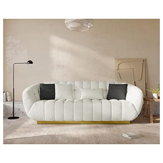 Acanva Wool-Like Living Room Sofa, Modern Mid-Century Style with Seashell Performance & Metal Base, Retro Leisure Accent Barrel Dining Decor, 89”W Couch, White