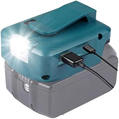 Adp05 Battery Adapter Converter for Makita 14.4v/18v with Type C & USB Phone Charger, for Makita 18V Power Source with DC Port Cordless LED Flashlight for Makita