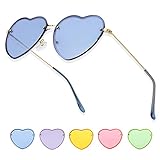 Johiux Herz Sonnenbrille Randlose Blau Love Brille, Sonnenbrille Festival Damen Vintage,Herzförmige Sonnenbrille für Partys, Reisen, Hippie-Mode und festival zubehör. (Blau)