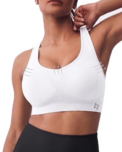 FITTIN Supportive Sports Bra for Large Bust: 360° Stay-Put Comfort Support - No Bouncing for Yoga Pilates - Full Coverage No Spilling Great Hold Racerback Bras for Plus Size C-DDD Cups Women White
