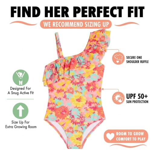 Image of Kanu Surf Girls Morgan Floral Ruffle 1-Shoulder 1-piece Swimsuit