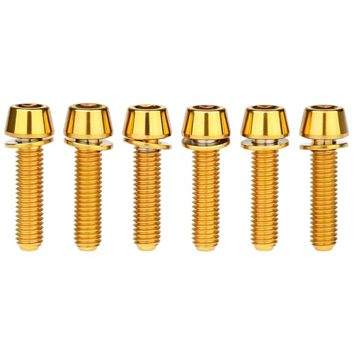 Image of Titanium Ti Allen Hex M5x16 18mm Tapered Head Bolt with Washer Screw for Bicycle Stem Parts Pack of 6 (Gold, M5x18mm)