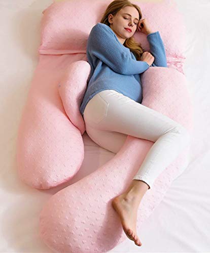 AiLa Almohada de Embarazo en Forma de G-Almohada de Maternidad Ajustable de Cuerpo Completo-Posición del Vientre Inclinada 140cm(Rosa)