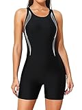 ATTRACO One Piece Swimsuit for Women Athletic Swimwear Triathlon Suit Black Silver Line