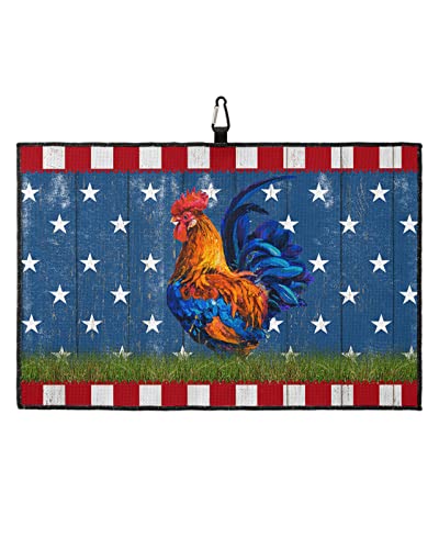 Golf Towel With Carabiner Clip Fourth Of July Usa Flag Rooster Stars Stripes Microfiber Golf Towels For Golf Bags,Wood Baord Grass Waffle Pattern Towel Golf Gift For Men Women Golf Accessories #TOP5