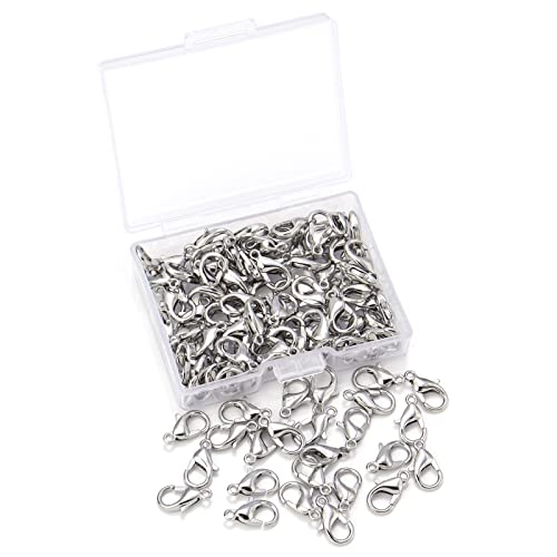 Chuyau 001 100 Pieces 12X6Mm Rhodium Lobster Clasp Set Lobster Claw Clasps For Jewelry Making And Bracelets cover