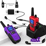 2 Long Range Walkie Talkies for Adults Rechargeable - VOX Work 2 Way Radios with Earpiece and Mic Set Charging Station USB Cable NOAA Weather Alert