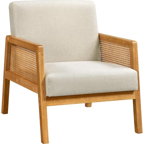 Yaheetech Beige Accent Chair, Armchair with Wood Legs, Mid Century