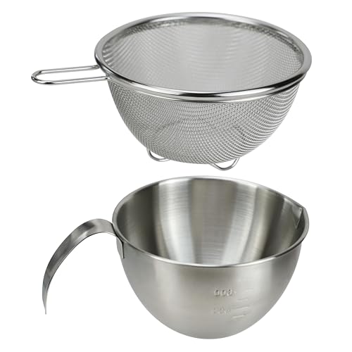 EIKS Stainless Steel Mixing Bowls with Strainers for Mixing Batter Egg Cream & Washing Draining Fruit Rice Beans Grains, Capacity of Bowl is 1000ml/1-Quart