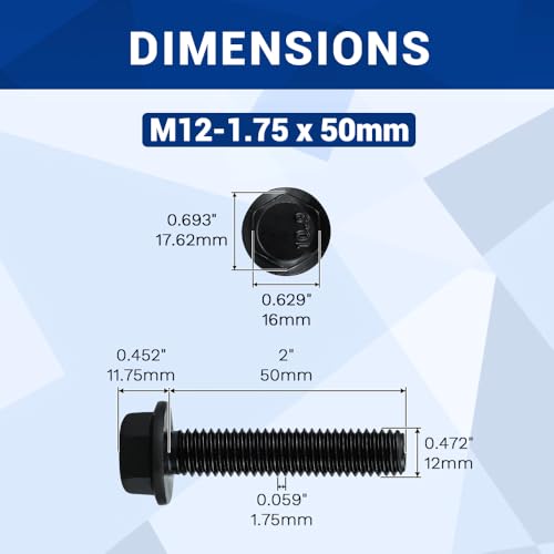 Image of 6-Sets M12-1.75 x 50mm Grade 10.9 Flange Hex Bolts + Flange Nut + Flat Washer + Lock Washer Combo Pack, Black Oxide, for Automotive & Machinery