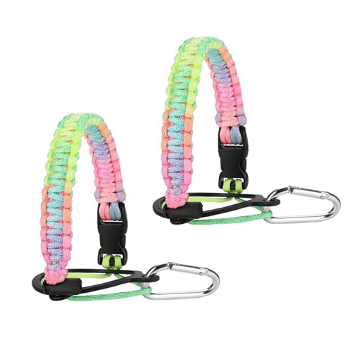 2 Pcs Paracord Water Bottle Handle,Paracord Handle for Water Bottle Strap,Fits Wide Mouth Bottles 12oz to 64oz,Paracord Strap Carrier Assembled with Safety Ring and Carabiner for Hiking(Multicolor)
